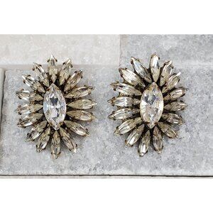 Vintage Robert Starburst Marquise Cut Rhinestone Clip Earrings